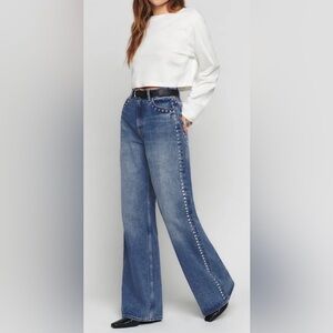 Reformation Cary High Rise Slouchy Wide Leg Jeans | 29R | Chesapeake Studded
